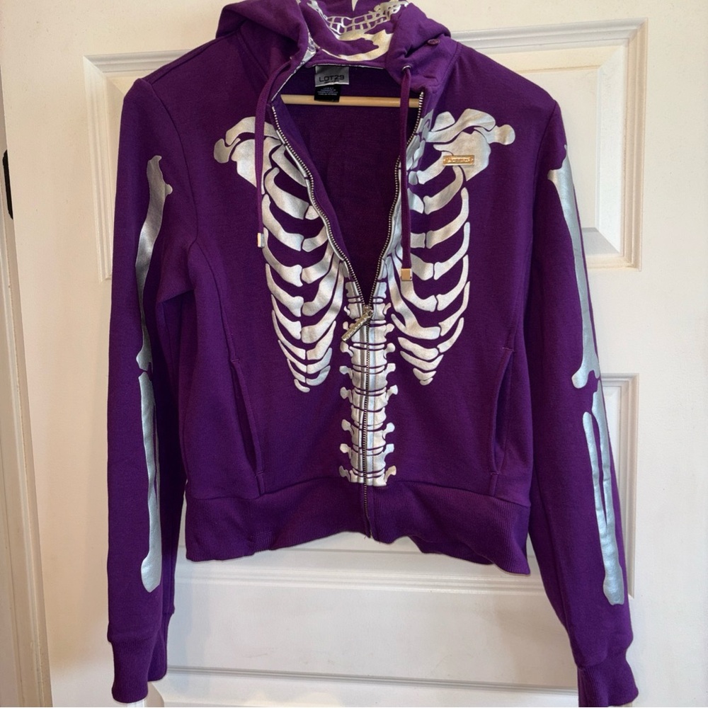 Lot 29 Jacket Hoodie Purple Kids L Skull Skeleton Full Zip Hooded Streetwear